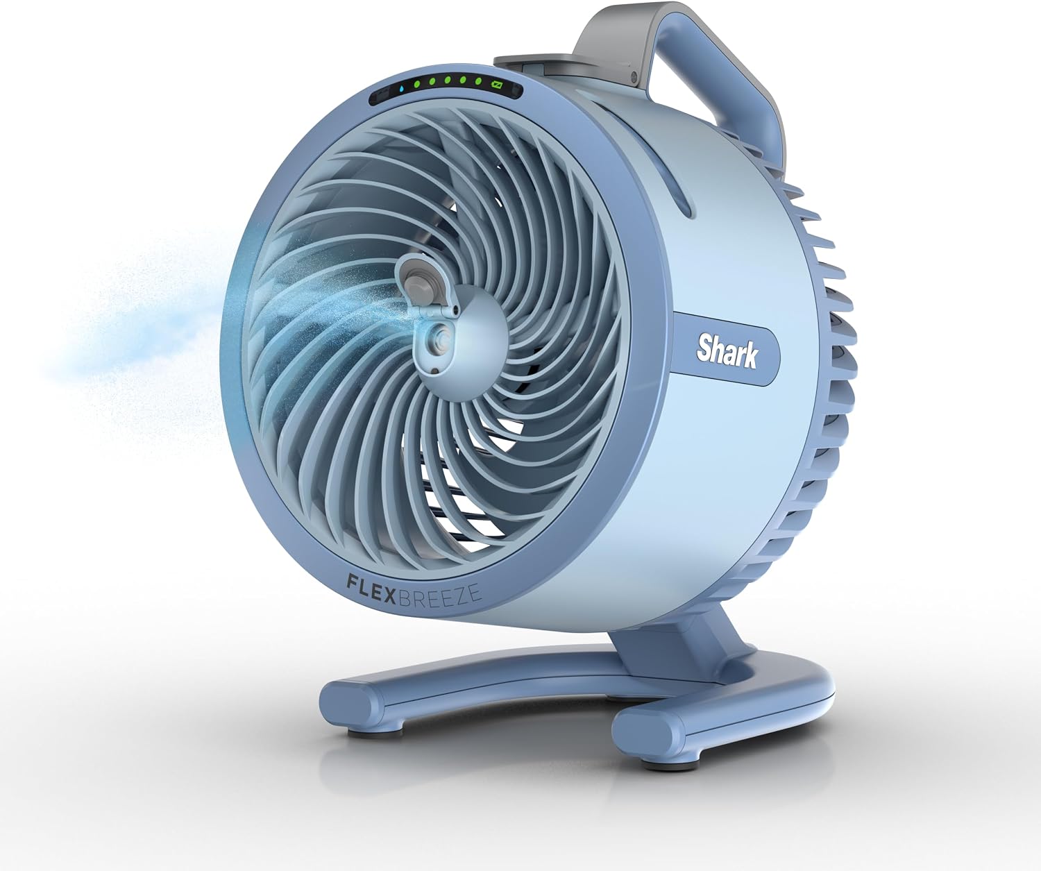 Compact evaporative mist table fan, 5‑speed, corded/cord‑less, long‑runtime for indoor and outdoor cooling. 