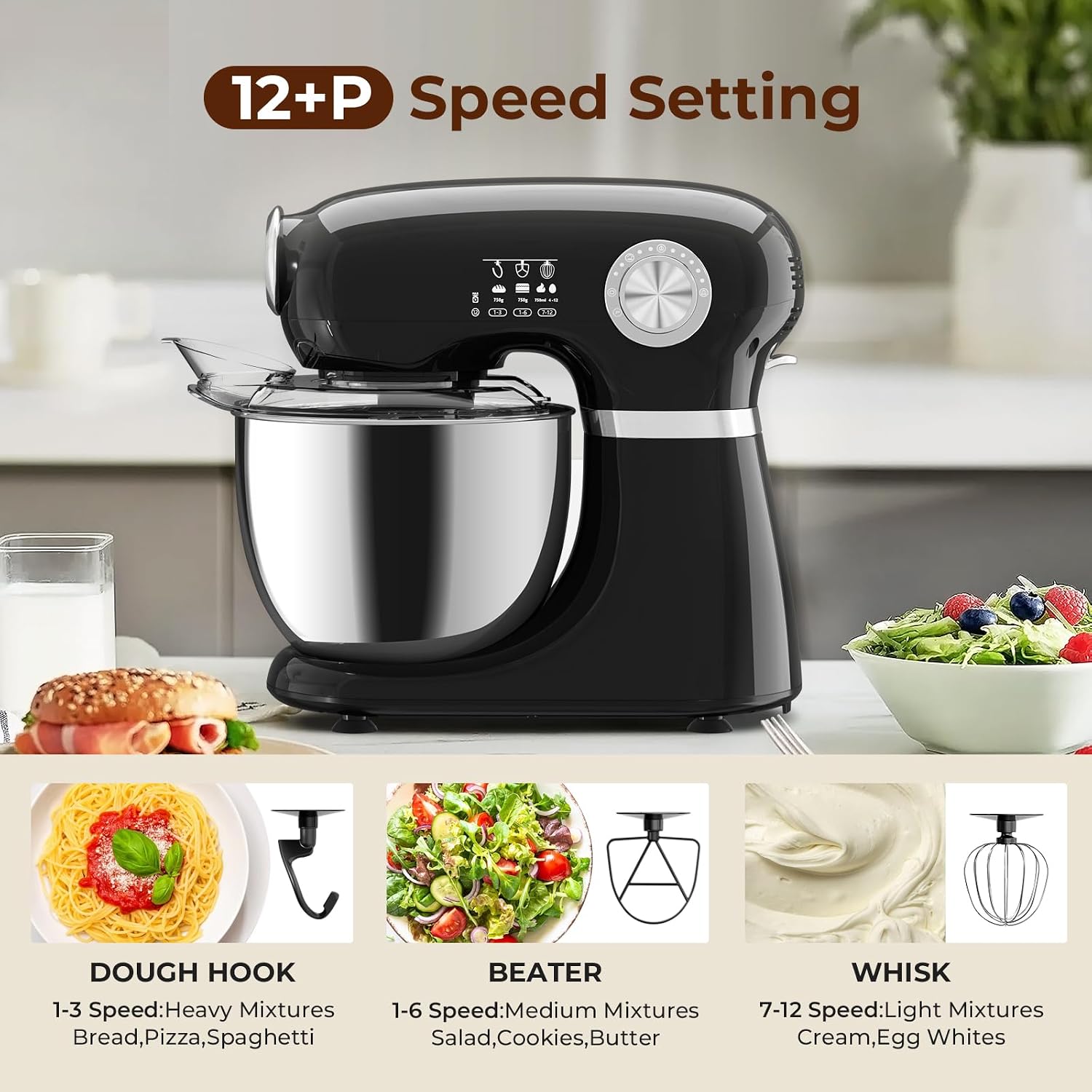Cnmcld 5.3 Quart Electric Stand Mixer With 12 Speed, Low Noise