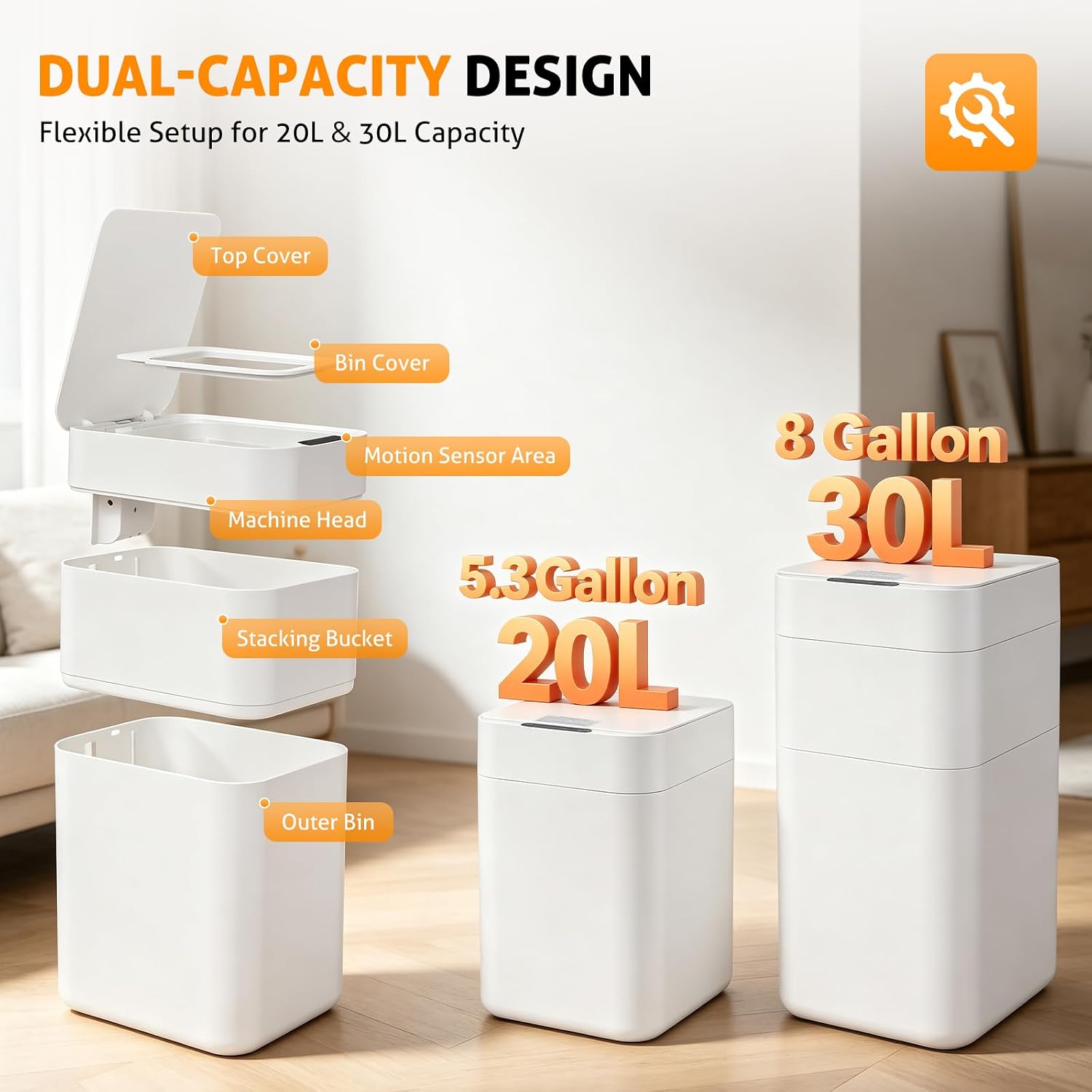 Automatic 8 Gallon Motion Sensor Trash Can Smart Self Sealing 30L