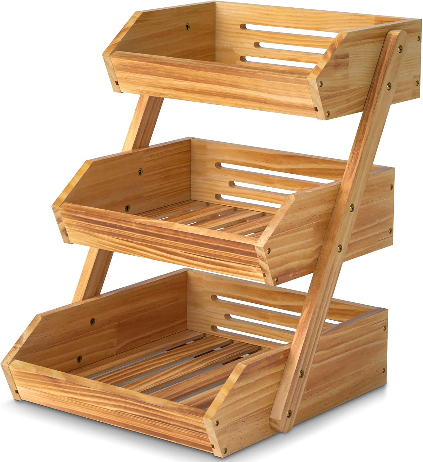 This spacious natural bamboo fruit storage rack creates an eye‑catching kitchen centrepiece, holding fruit, vegetables and bread with quick simple assembly.