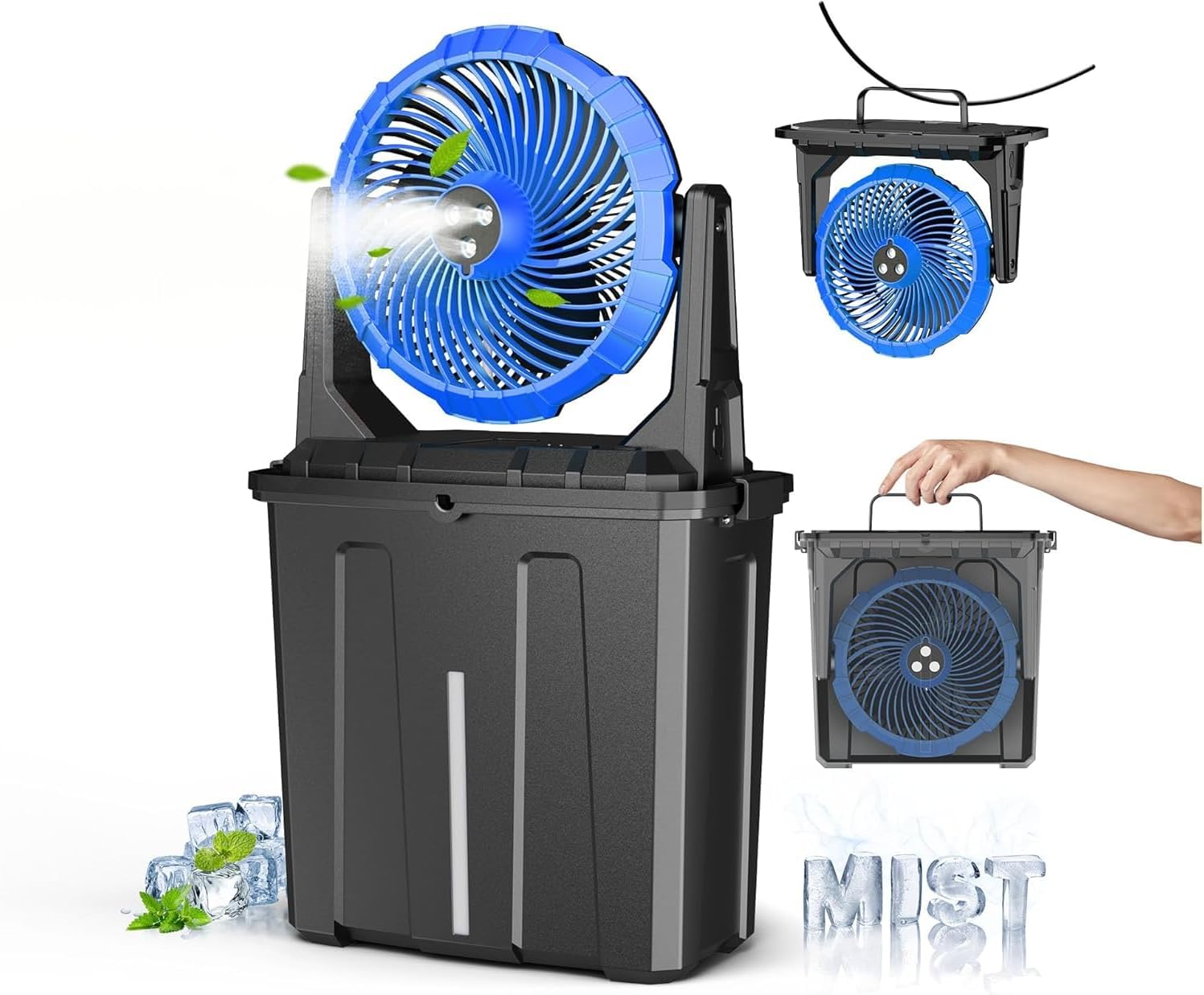 Ausic 9L Portable Misting Fan, 30000mAh Rechargeable Outdoor Fan with 3‑Speed Wind for Patio Camping Fishing Garden