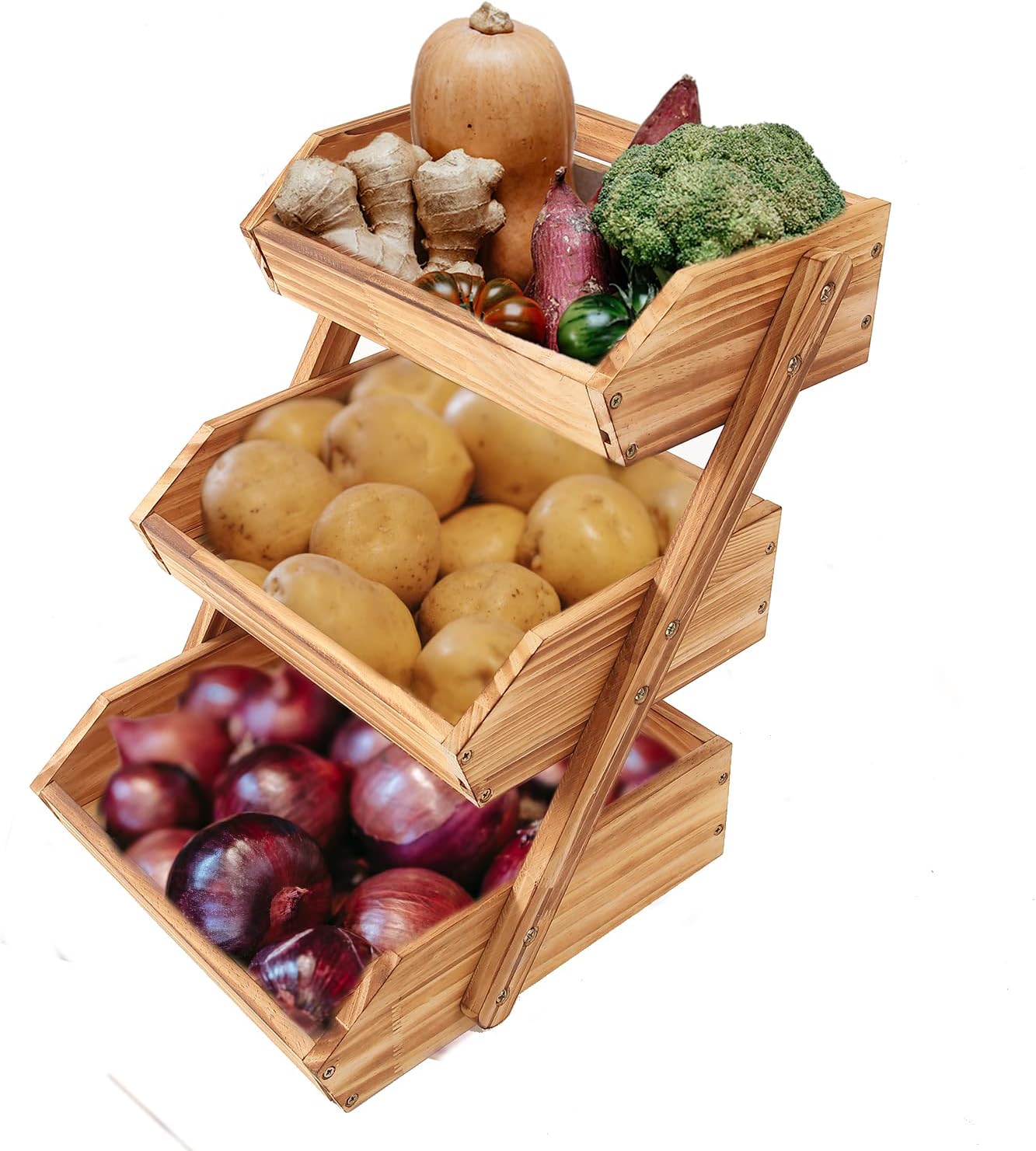 This spacious natural bamboo fruit storage rack creates an eye‑catching kitchen centrepiece, holding fruit, vegetables and bread with quick simple assembly.