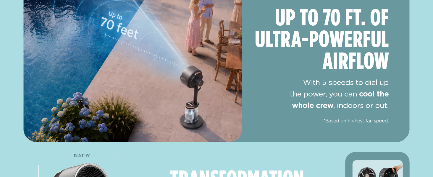 Up to 70 Feet of Ultra-Powerful Airflow