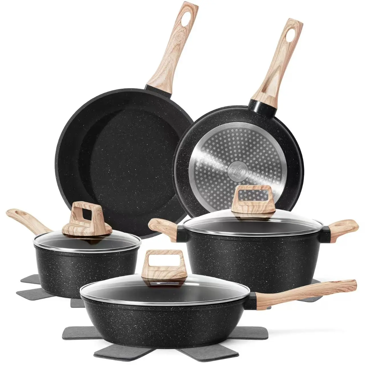 12pcs Pots and Pans Set Non Stick Kitchen Cookware Sets Granite Cooking Set with Frying Pans, Saucepans, Nonstick Pots with Glass Lid, summersale,home essentials,backtoschool, glowup