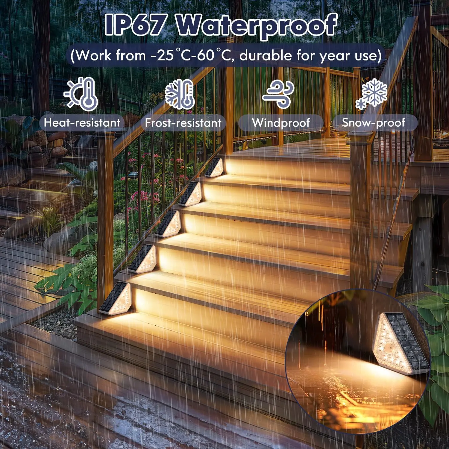Solar Step Lights 6 Pack, Outdoor Stair Lights Waterproof IP67 with Auto On/Off - 3000K Warm White for Steps, Stairs, Deck, Patio, Yard, Porch, Garden, Sidewalk, Front Door