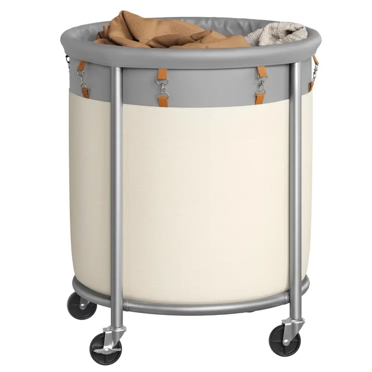 Spacious 45‑gallon rolling laundry hamper with waterproof 600D polyester body and sturdy steel frame, lockable wheels and 66lb load capacity for easy home clothes storage and movement.