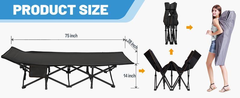DoCred XXL Folding Camping Cot with Mattress, Bed frame & Carry Bag - Heavy Duty Portable Bed for Outdoor & Indoor Use, Guest Bed, Travel, Picnic, Office nap, Hiking, Fishing, dorm essentials, campingessentials, campinggear