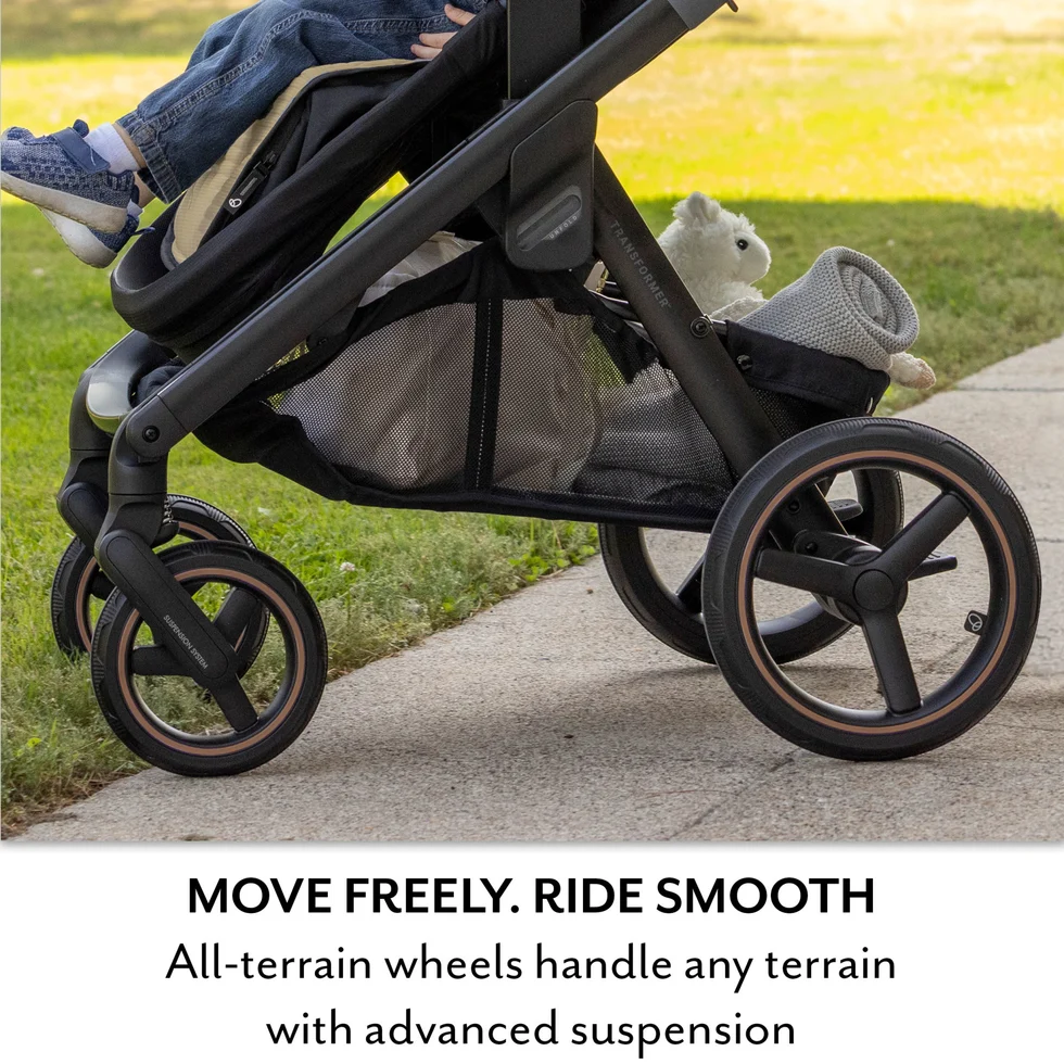 All-in-one convertible stroller and wagon travel system with smart safety monitoring, soothing functions, all-terrain wheels and eco-friendly fabric for newborns to toddlers.