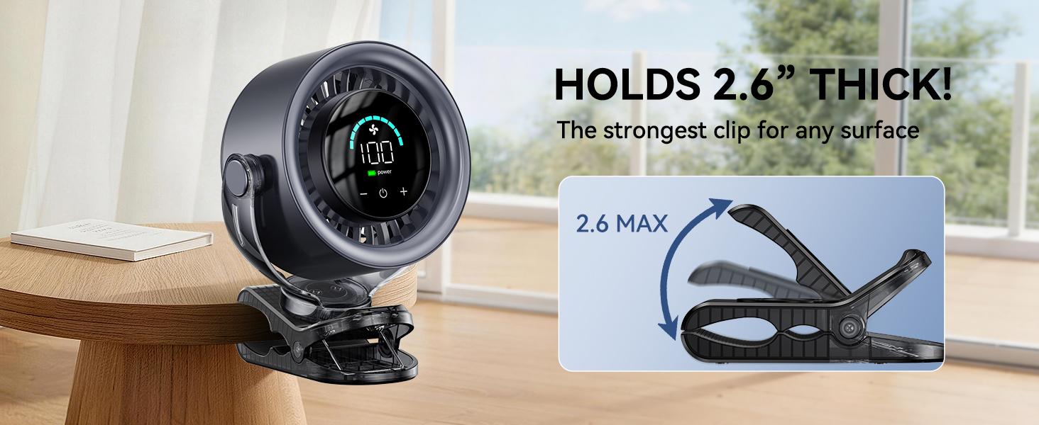 Cordless Rechargeable Wireless Compact Clip-on Workout Fan - 4000mAh Built-in Li-ion, Quiet Turbo Mode High-Speed, LED Display, Touch Control, 360&deg; Rotation for Treadmills, Home Gyms, Outdoor Sports,back to school,back to school haul