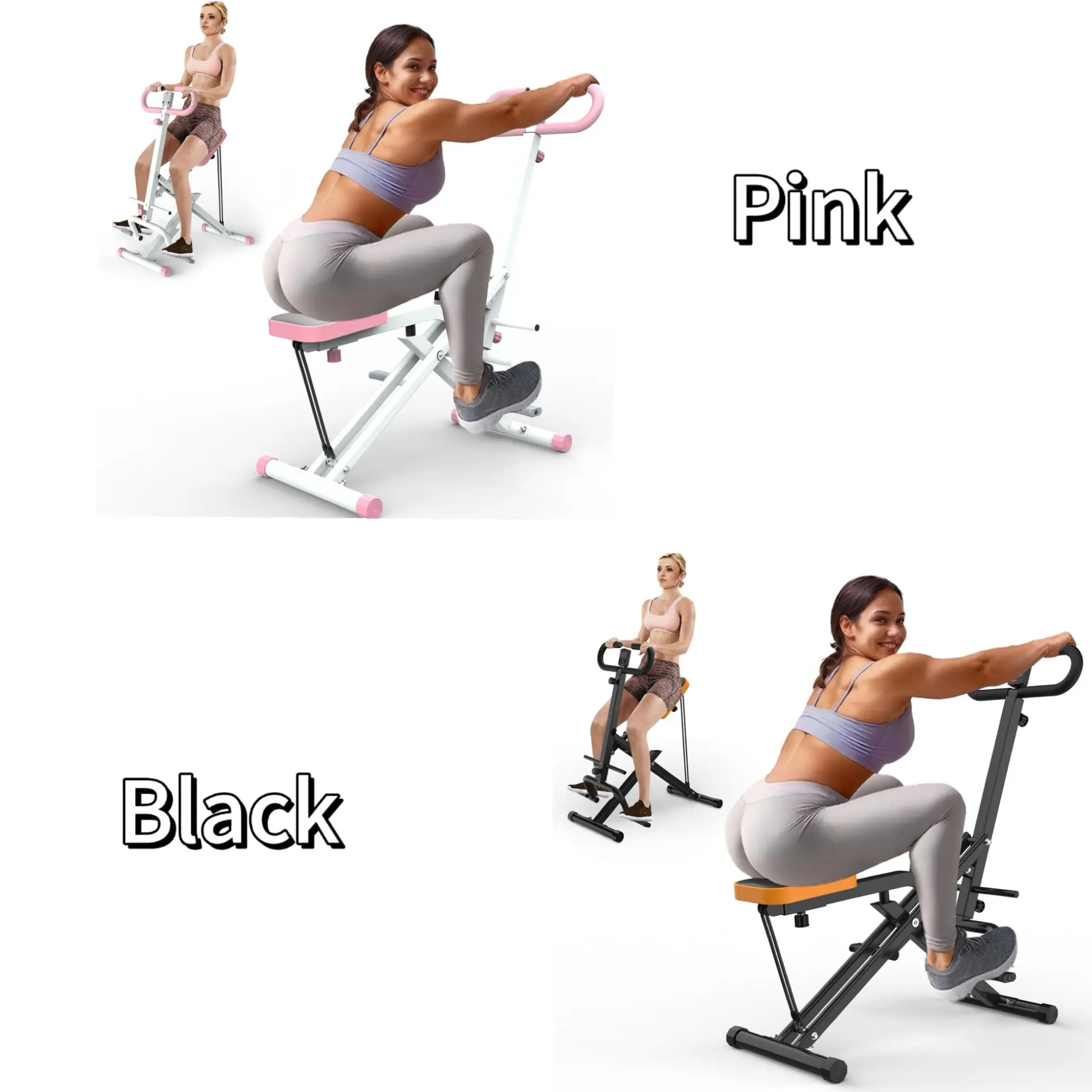 Foldable Home Fitness Squat Workout Machine, 260 LBS Weight Capacity with 4 Adjustable Resistance Bands, Dual‑Function Ride & Row Trainer for Glutes, Thighs, Abdomen, Back and Hip Thrust Exercises
