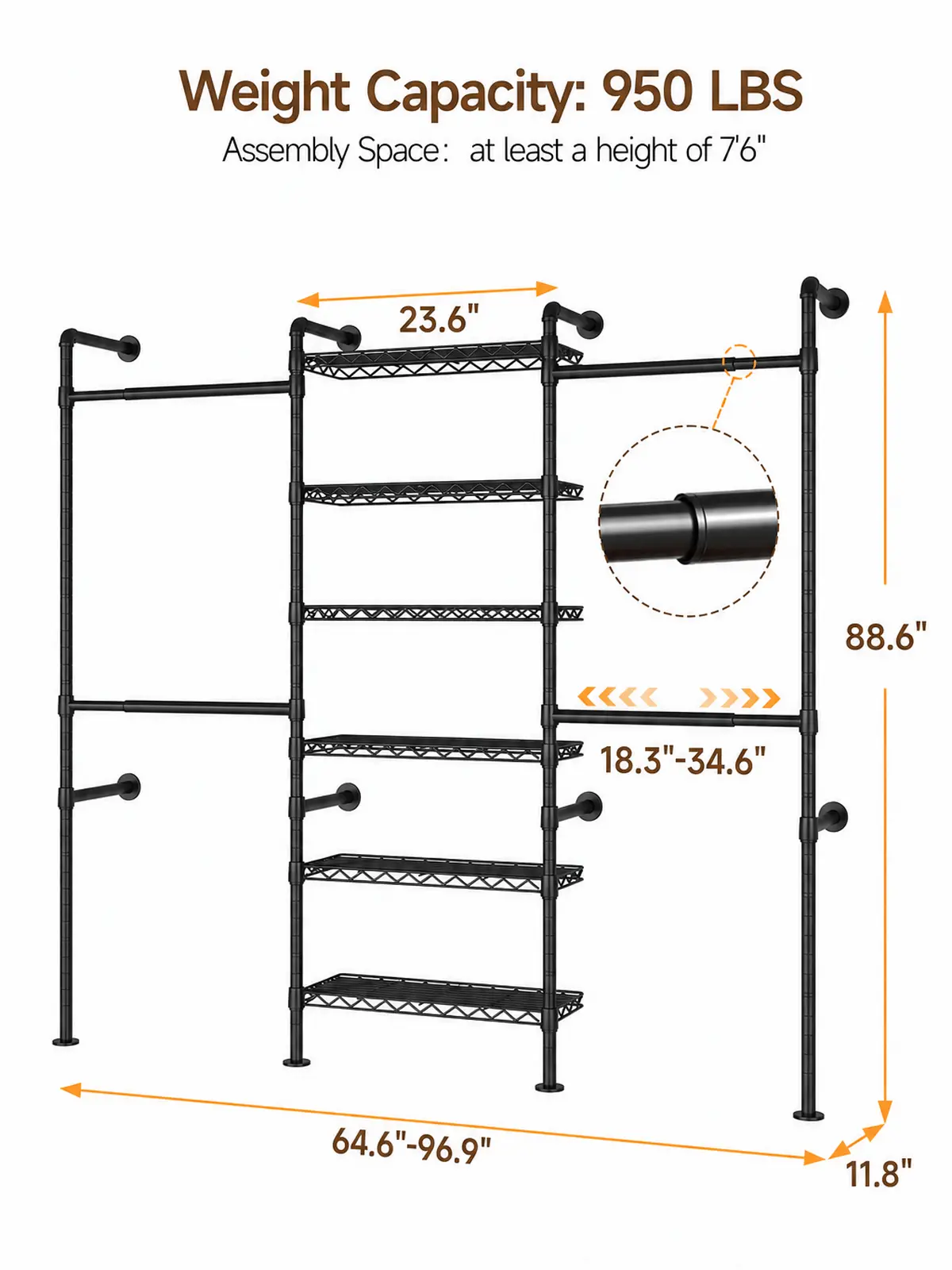 Wall Mounted Closet System, Industrial Pipe Rack