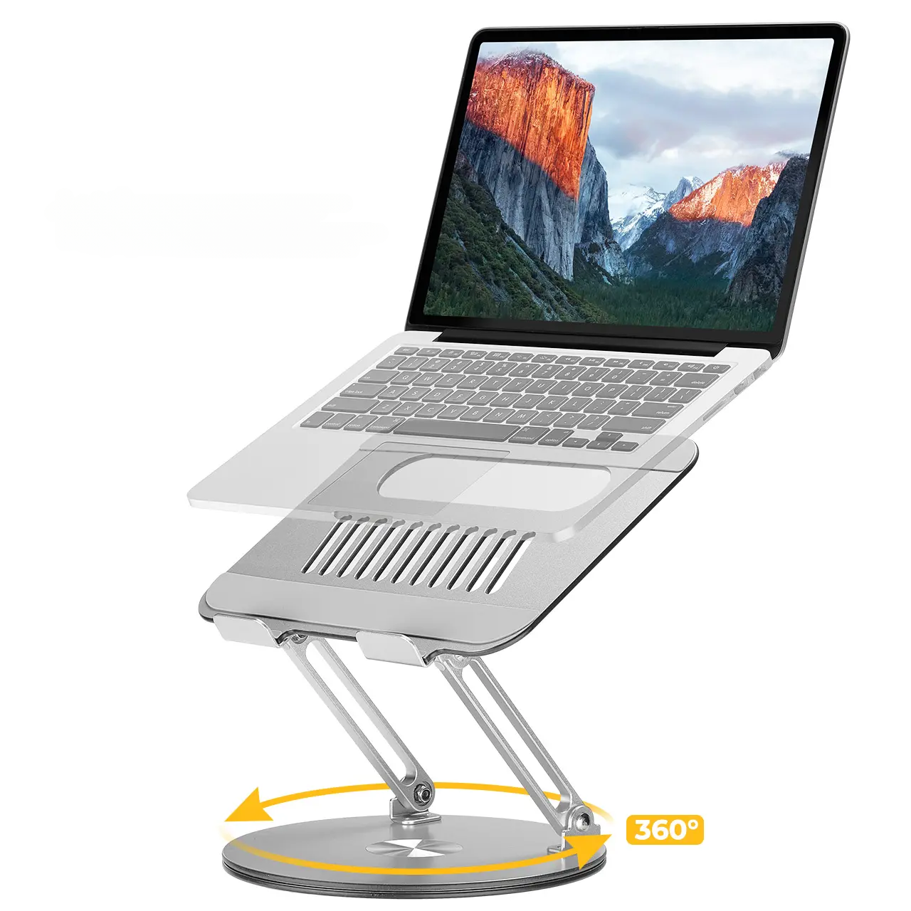 【360° Rotating Laptop Stand】Adjustable Foldable Aluminum Laptop Stand, 2-in-1 Multifunctional Laptop Stand Hub for Gaming laptop & Mobile stand,Gray