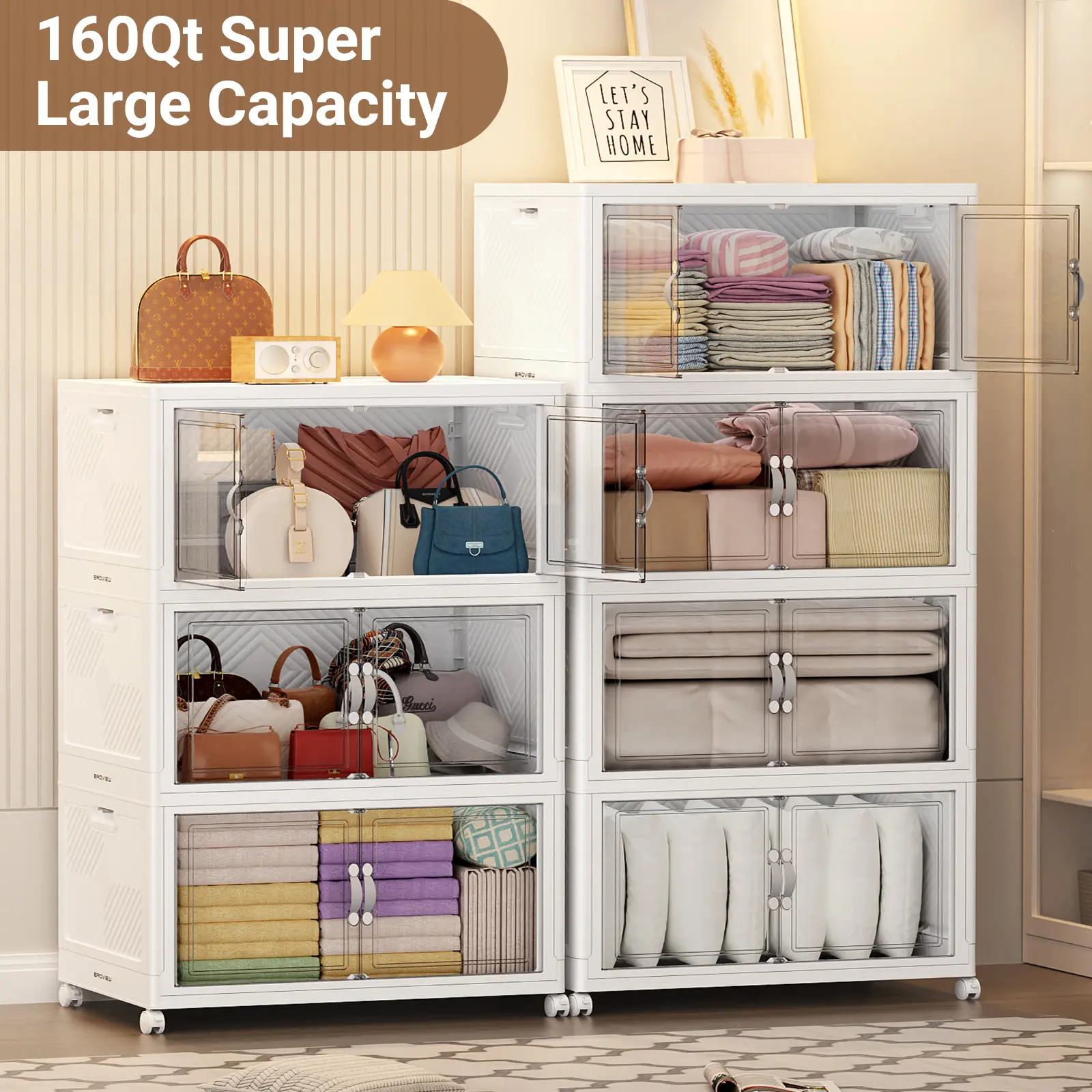 Stackable Clear Storage Bins with Wheels