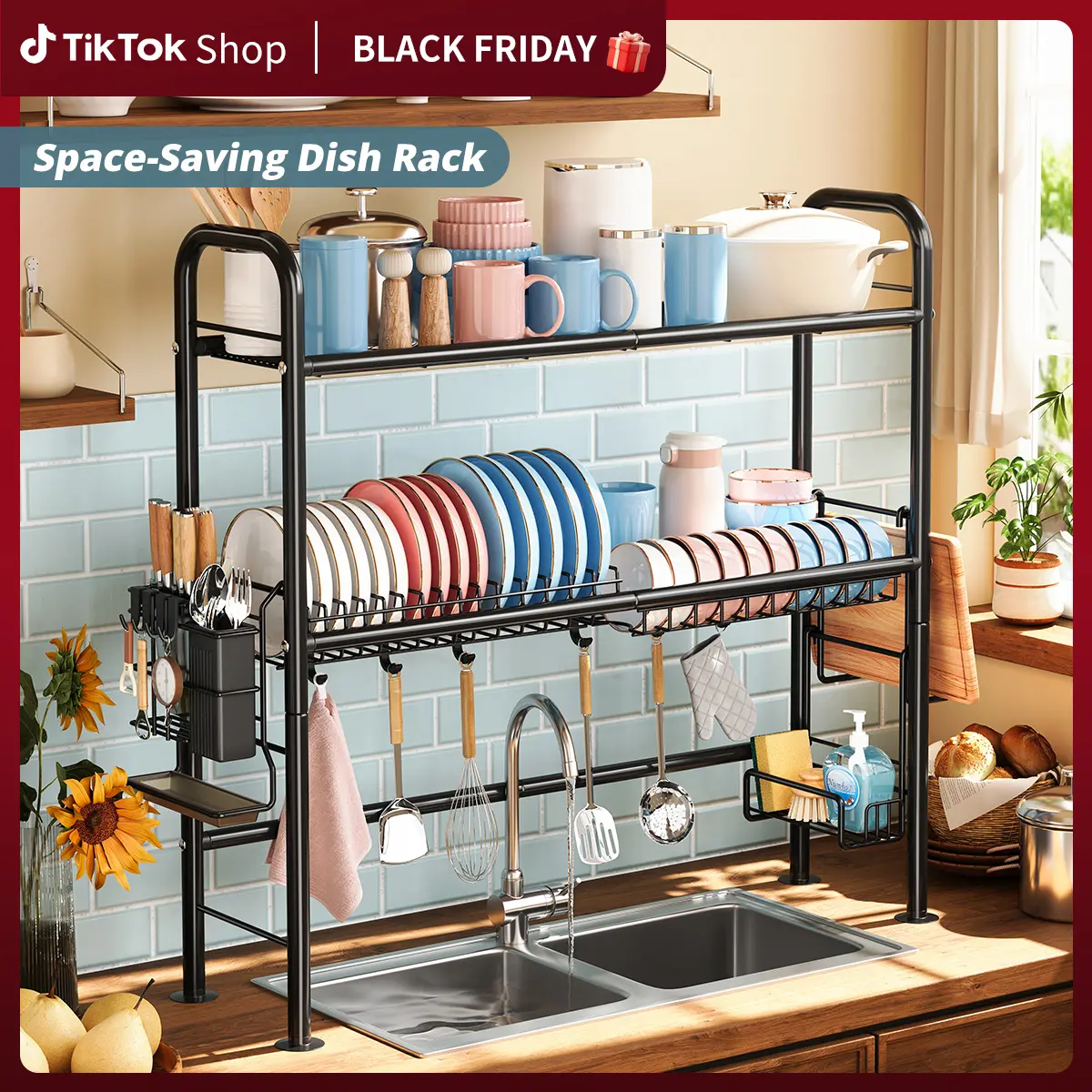 Over Sink Dish Drying Rack Kitchen Organizer 2-Tier Space Saver
