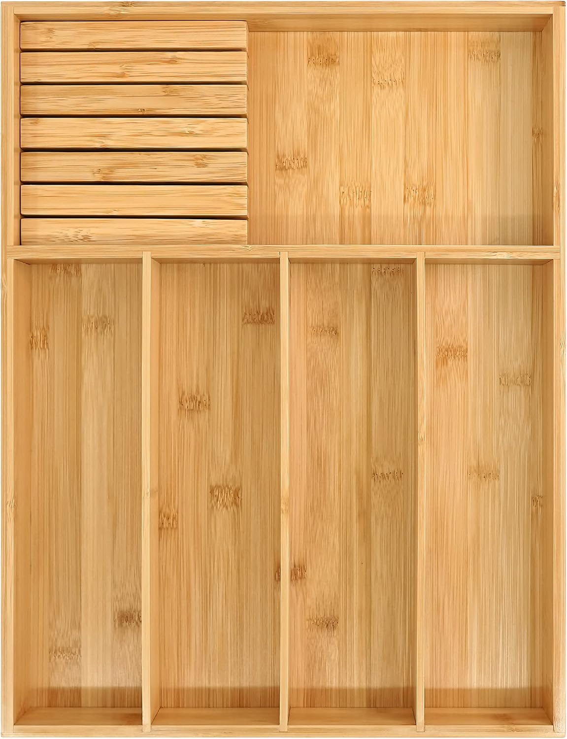Bamboo Expandable Cutlery Drawer Tray with Knife Block
