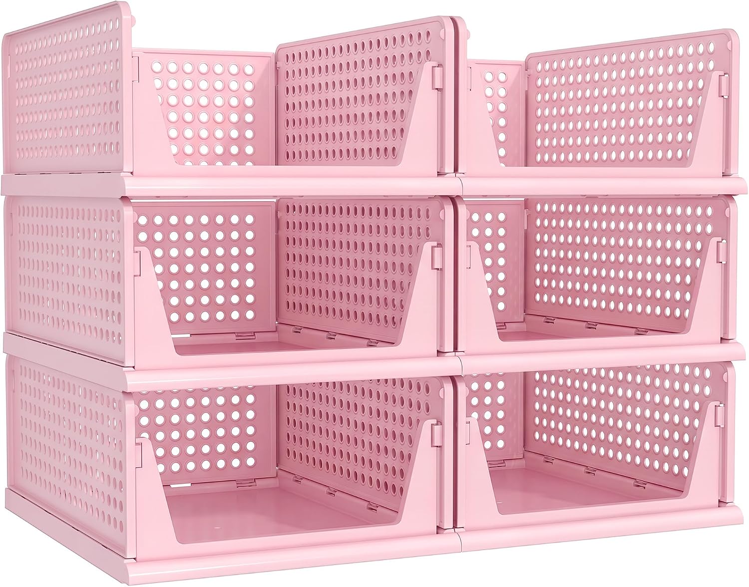 stackable plastic storage baskets, multi‑use closet organisers for bedrooms, bathrooms, RVs and playrooms to keep clothes neatly arranged.
