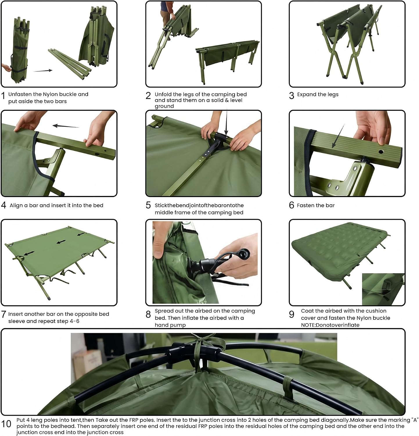 All‑in‑one single‑person camping cot‑tent combo with fast‑fold setup, wind‑resistant fabric and sturdy steel legs supporting 225 lbs, elevating you off rough ground for fair‑weather outdoor sleeping.