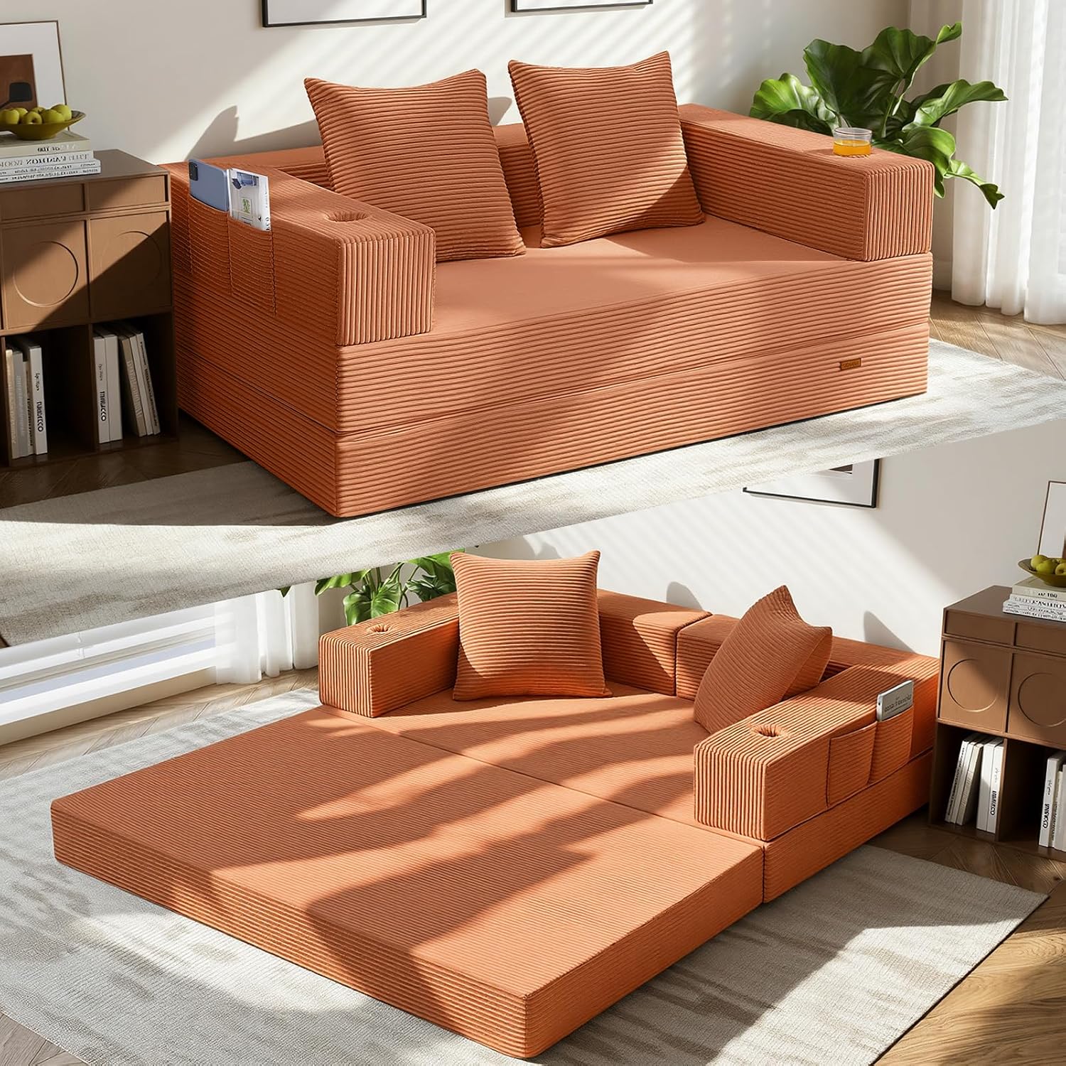 Cnmcld Boneless Futon Sofa Bed, 59" Small Low-Profile Floor Couch, Black