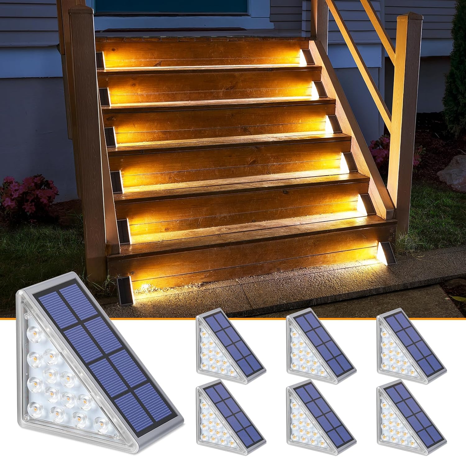 Solar Step Lights 6 Pack, Outdoor Stair Lights Waterproof IP67 with Auto On/Off - 3000K Warm White for Steps, Stairs, Deck, Patio, Yard, Porch, Garden, Sidewalk, Front Door