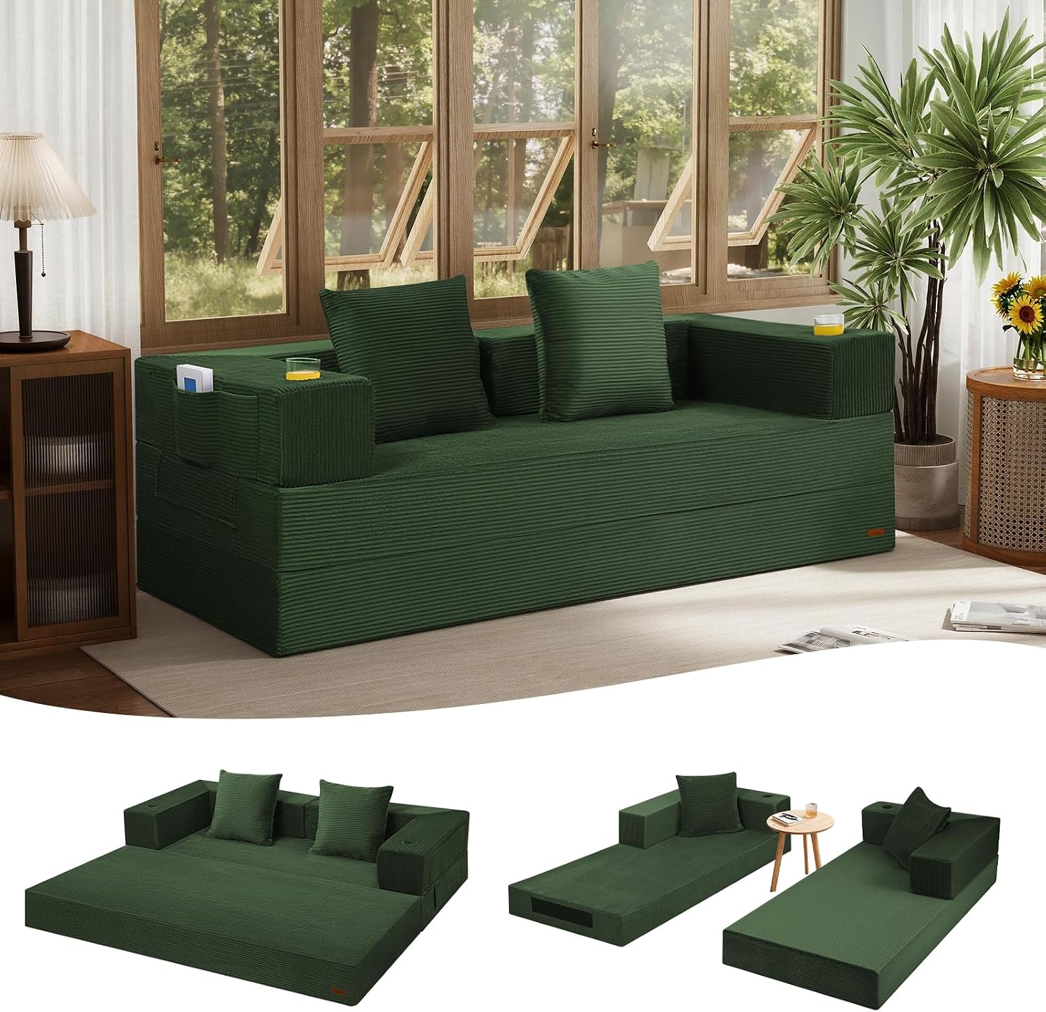 Cnmcld Boneless Futon Sofa Bed, 59" Small Low-Profile Floor Couch, Black