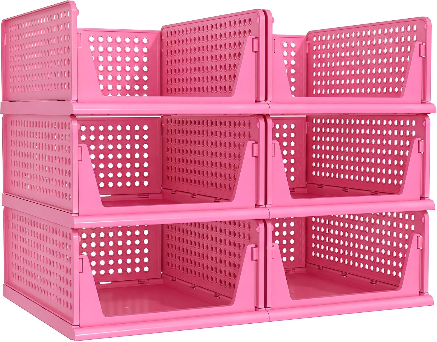 stackable plastic storage baskets, multi‑use closet organisers for bedrooms, bathrooms, RVs and playrooms to keep clothes neatly arranged.