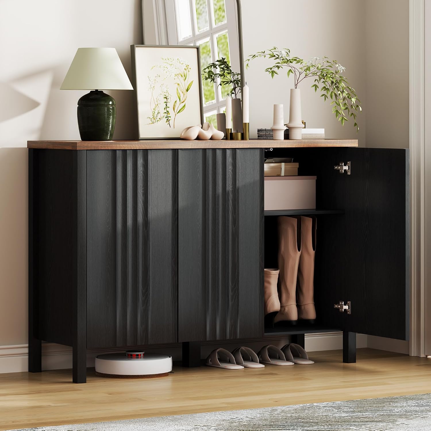 Cnmcld Shoe Storage Cabinet with Doors and 6 Tier Rotating Shelves, Black