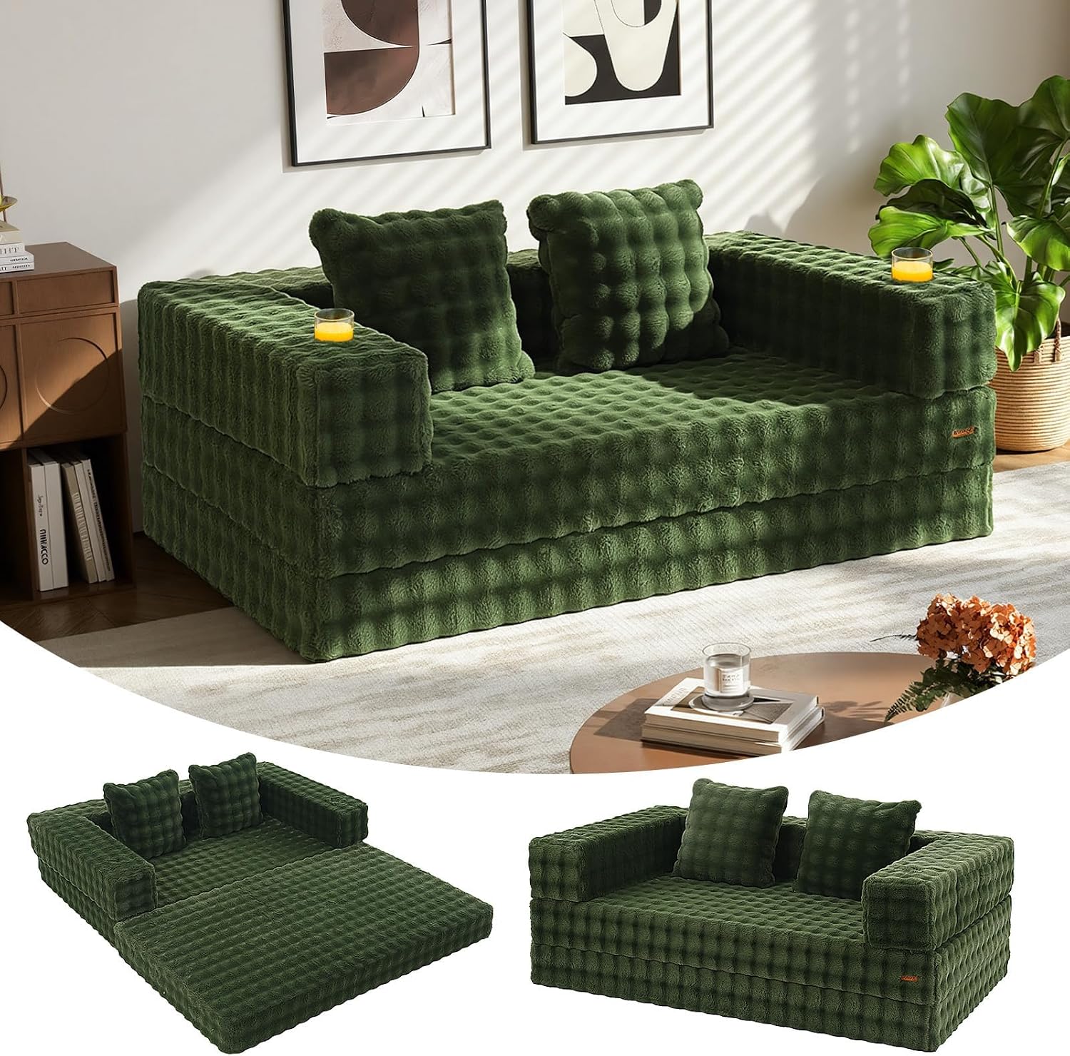 Cnmcld Boneless Futon Sofa Bed, 59" Small Low-Profile Floor Couch, Black