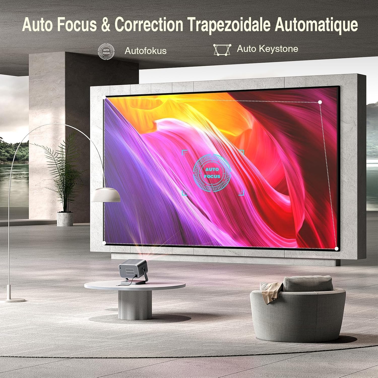 4K Video Projector, [Officially Certified App & DoIby Audio] VOPLLS 30000 Lumens Auto Focus/Keystone Video Projector, FHD 1080P Portable Projector WiFi Bluetooth/Home Theater/Phone