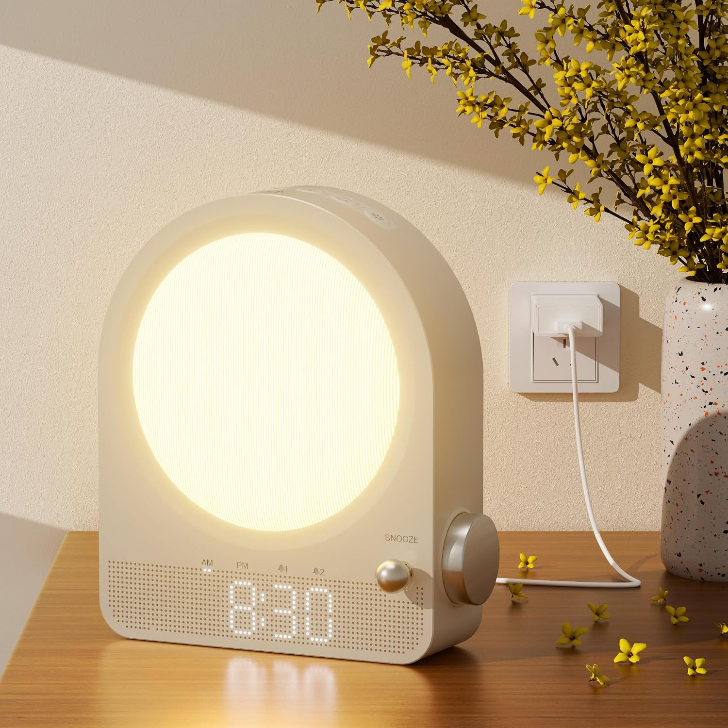 Moon Lamp with Luminous Alarm Clock, 3 Brightness Levels, 10 Natural Soothing Sounds for Bedroom Night Light Sleep Aid
