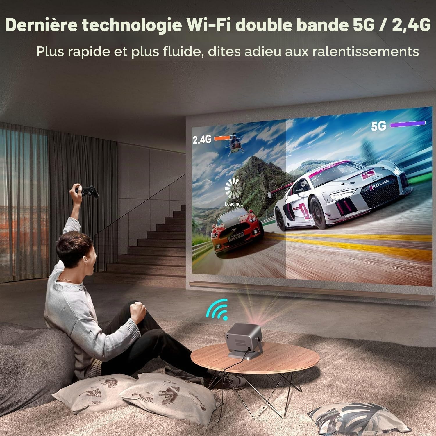 4K Video Projector, [Officially Certified App & DoIby Audio] VOPLLS 30000 Lumens Auto Focus/Keystone Video Projector, FHD 1080P Portable Projector WiFi Bluetooth/Home Theater/Phone