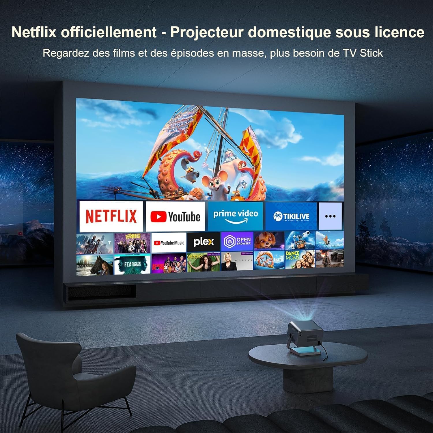 4K Video Projector, [Officially Certified App & DoIby Audio] VOPLLS 30000 Lumens Auto Focus/Keystone Video Projector, FHD 1080P Portable Projector WiFi Bluetooth/Home Theater/Phone