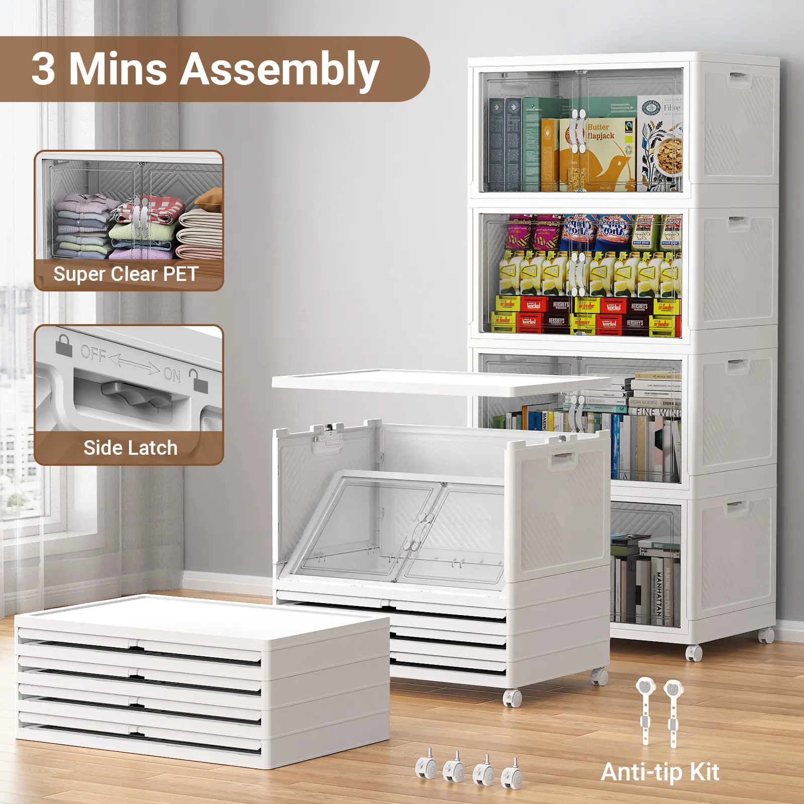 Stackable Clear Storage Bins with Wheels