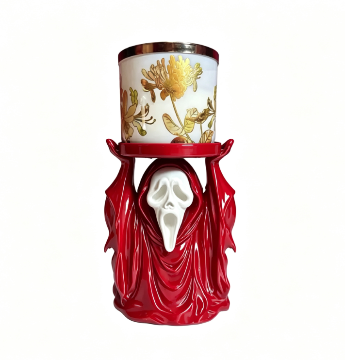 Ghostface Candle Holder Halloween Decor Pink Ghost Design for Spooky Season