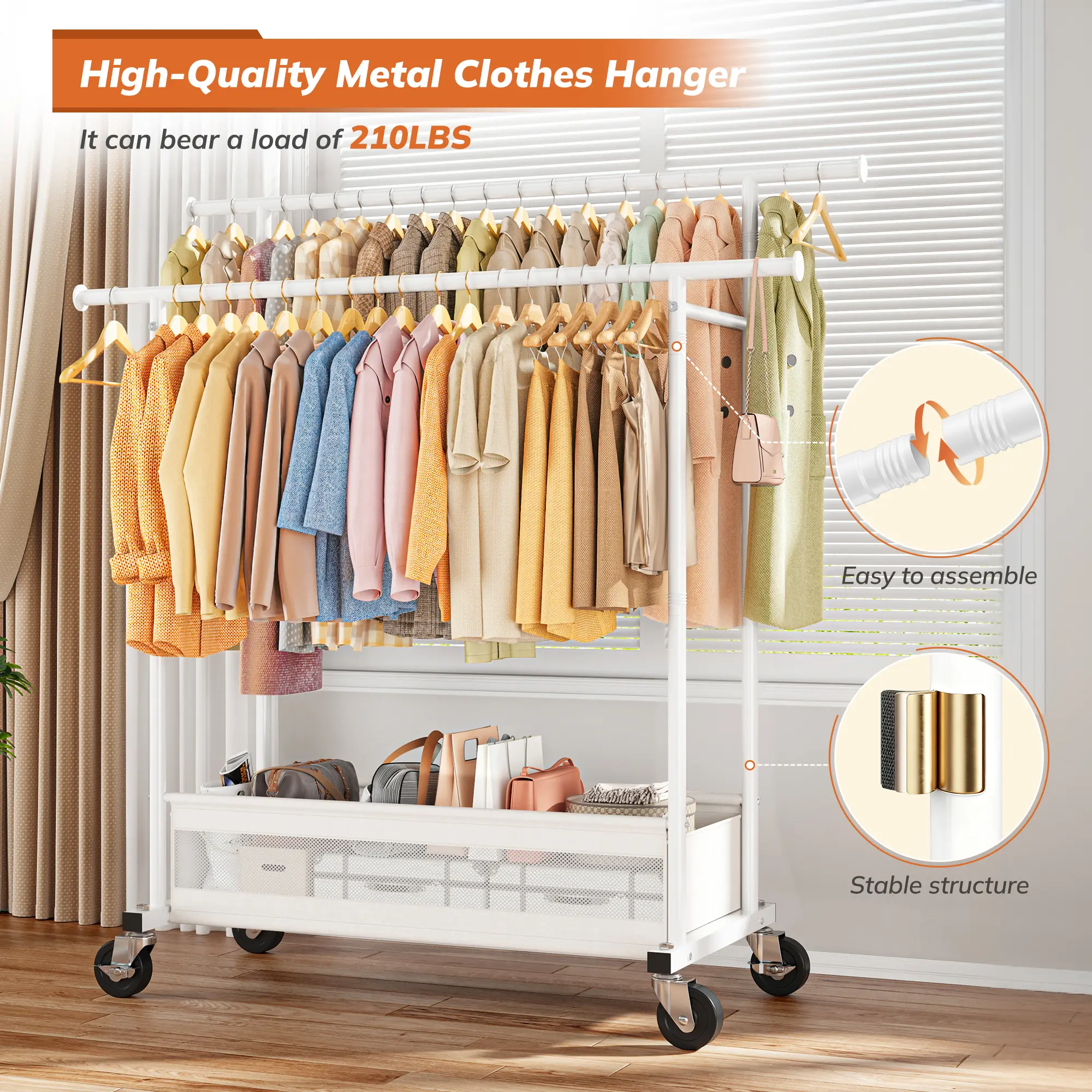 Heavy Duty Clothing Rack with Wheels