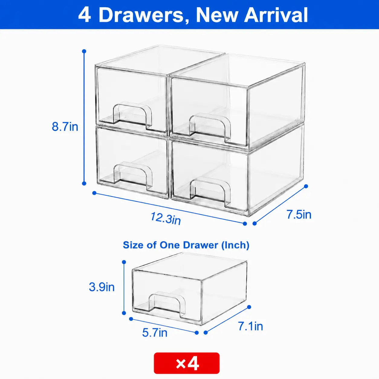 13 Drawer Clear Acrylic Organizer, Storage Organizer for Bathroom Vanity, Makeup, Kitchen Pantry, Countertop and Home Organization