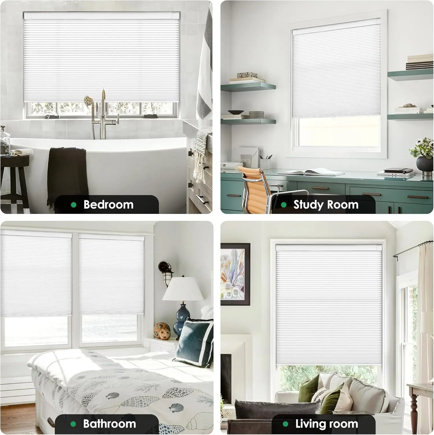 No Drill Cordless Cellular Shades - Easy Install Honeycomb Blinds for Windows, 20'' W x 48'' H, White Home & Kitchen