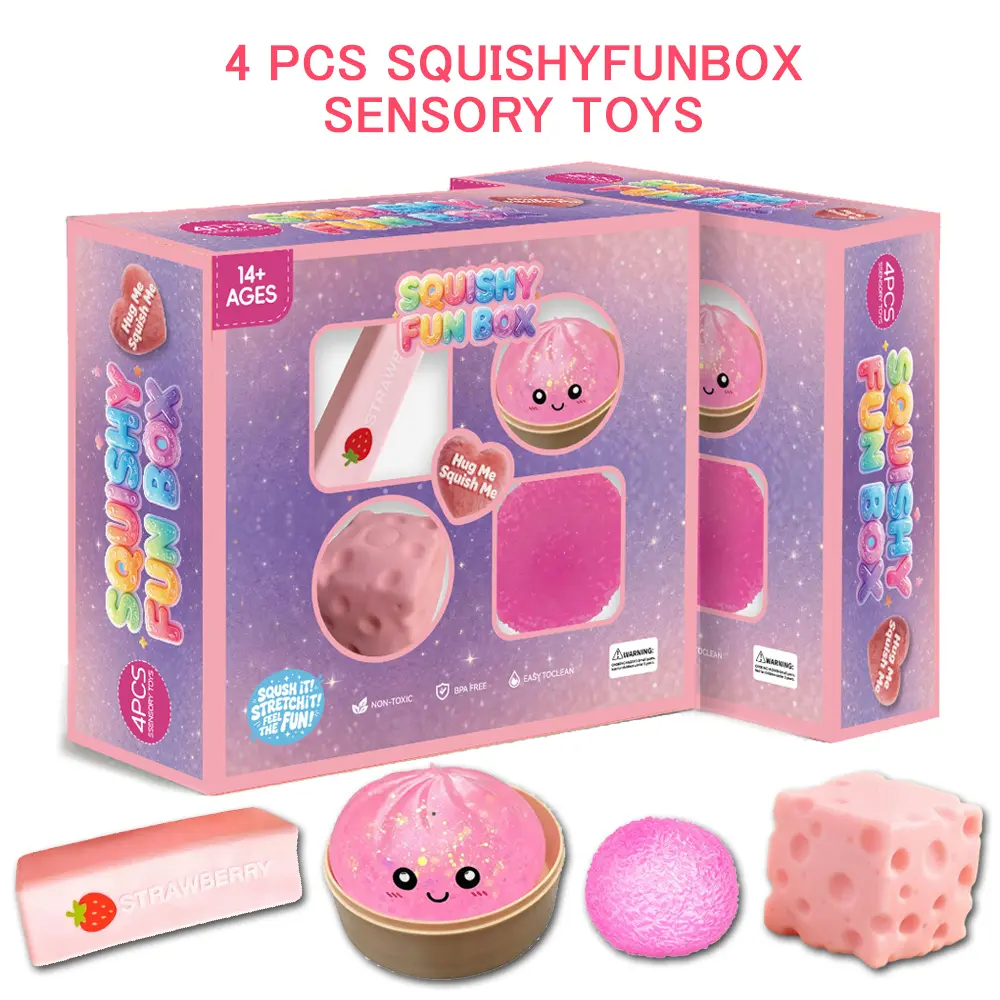 4-Pack Soft Squishy Toys, Mixed Slow & Fast Rebound Silicone Toys, stress relief toy，Assorted Styles, Perfect Gifts for Day, Father's Day, Teacher's Day, Birthdays Parties summerwins
