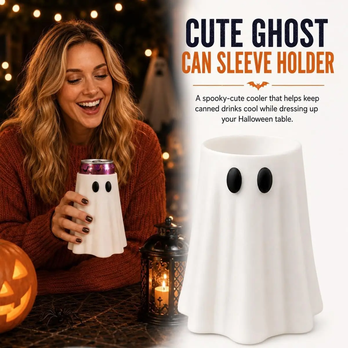 Spooky Can Accessories - Witch Hat Can Topper & Ghost Can Sleeve