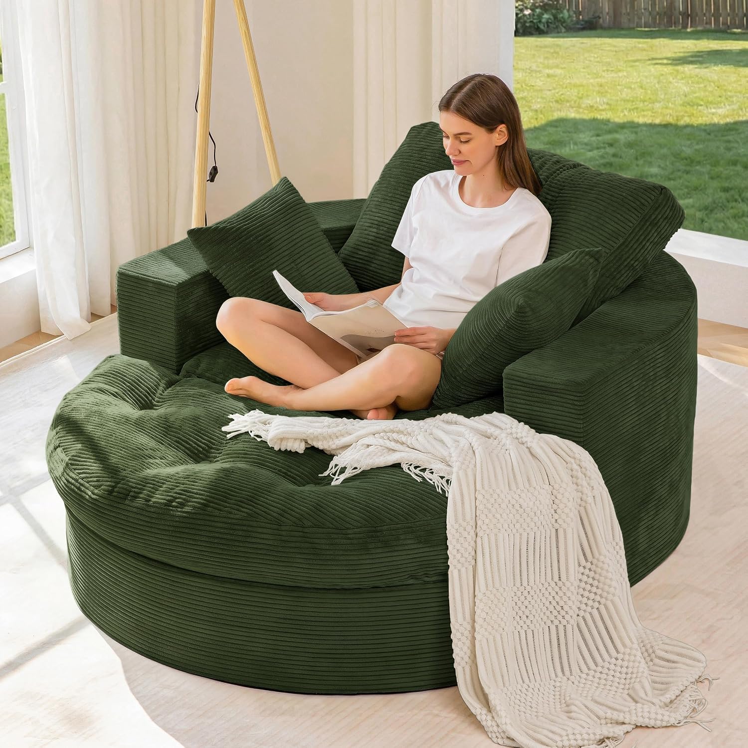 This zip‑detachable oversized lounge sofa features dual‑layer foam cushioning, soft textured fabric and needs no assembly for flexible home seating.