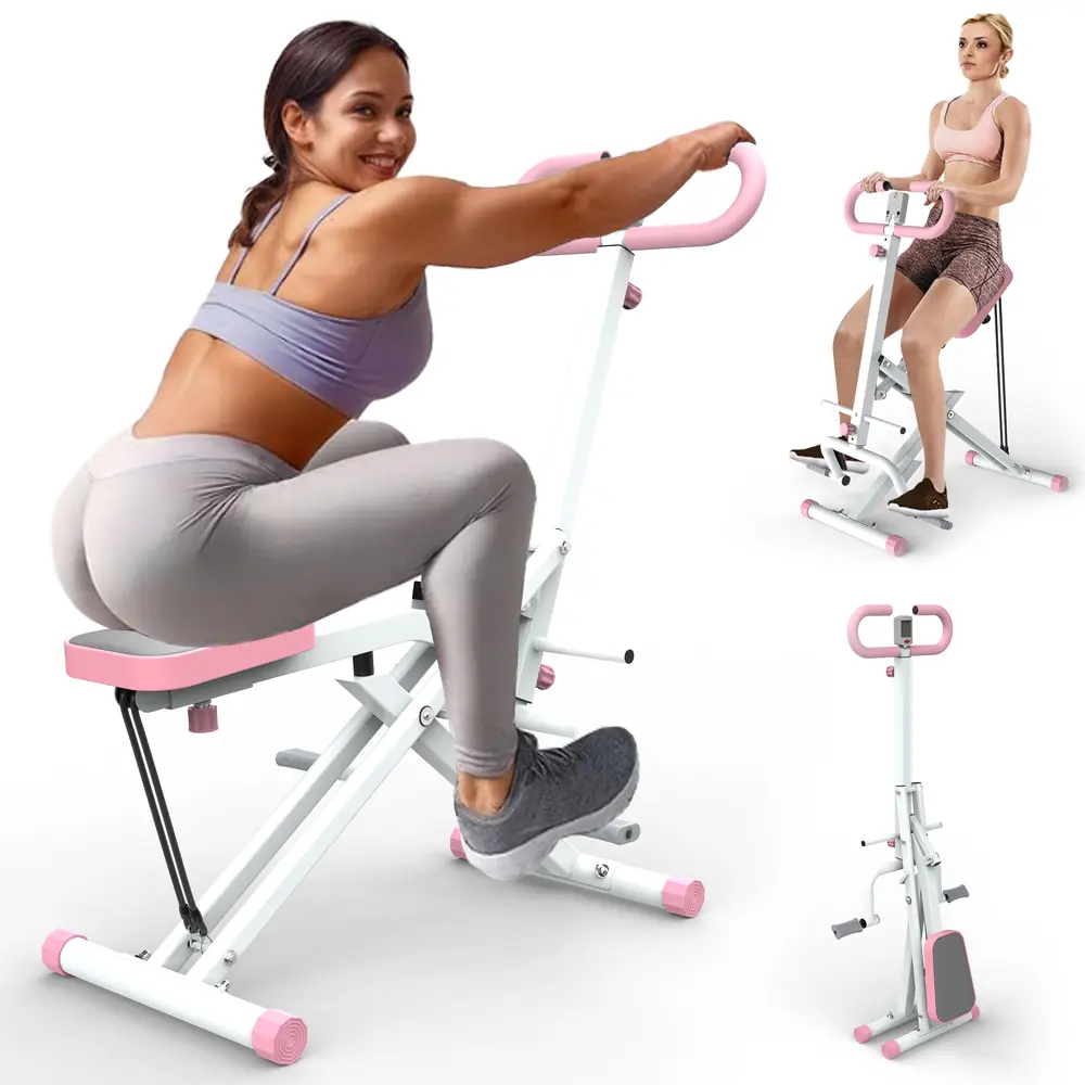 Foldable Home Fitness Squat Workout Machine, 260 LBS Weight Capacity with 4 Adjustable Resistance Bands, Dual‑Function Ride & Row Trainer for Glutes, Thighs, Abdomen, Back and Hip Thrust Exercises