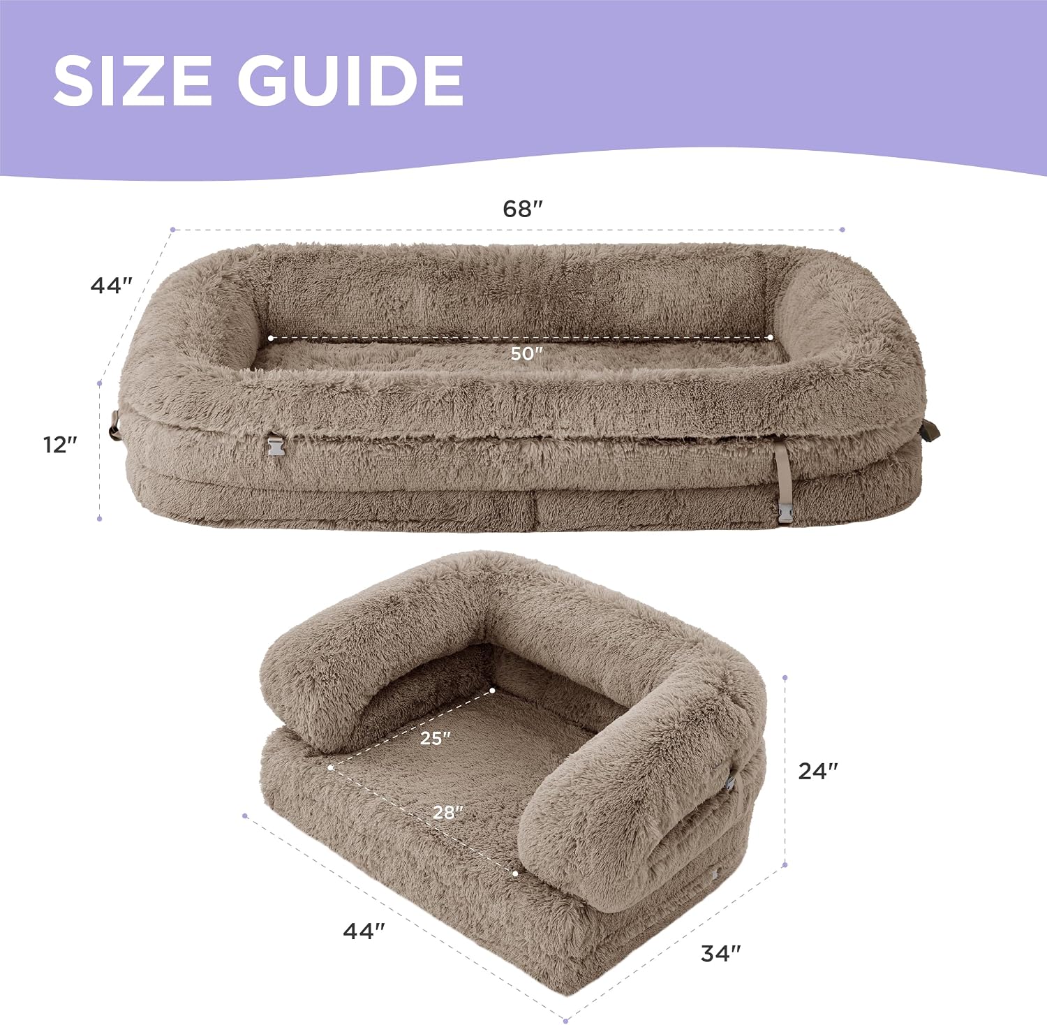 Versatile human and dog shared lounger with 3‑in‑1 convertible design, orthopaedic pressure relief foam, non‑slip base and waterproof, washable plush cover for all‑day comfort.
