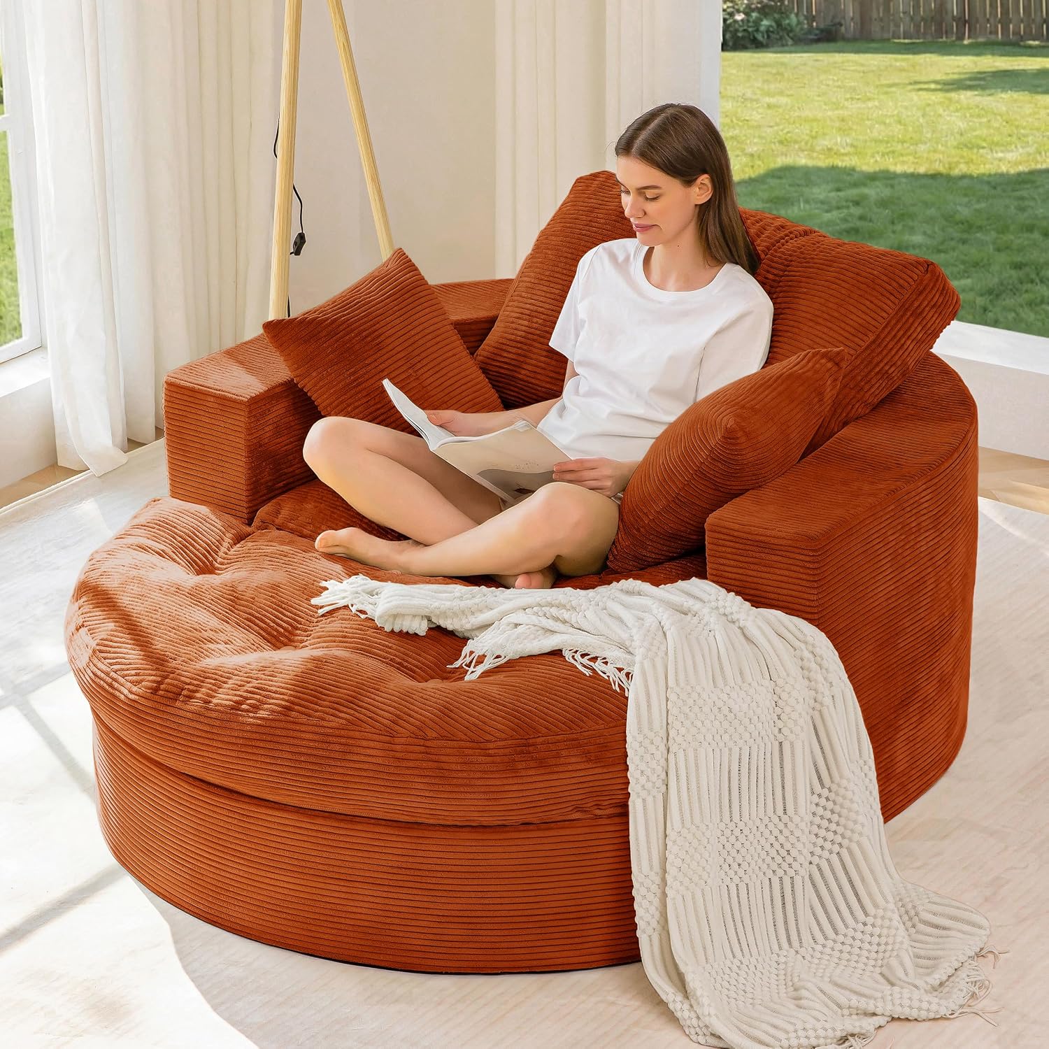 This zip‑detachable oversized lounge sofa features dual‑layer foam cushioning, soft textured fabric and needs no assembly for flexible home seating.