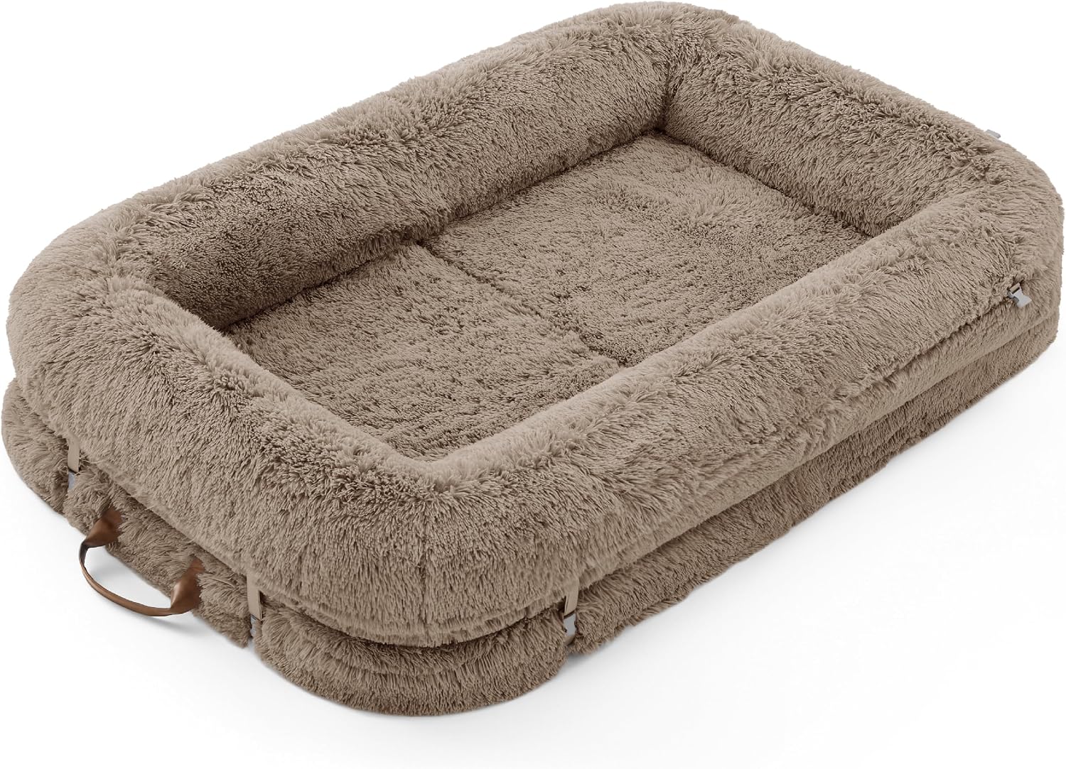 Versatile human and dog shared lounger with 3‑in‑1 convertible design, orthopaedic pressure relief foam, non‑slip base and waterproof, washable plush cover for all‑day comfort.