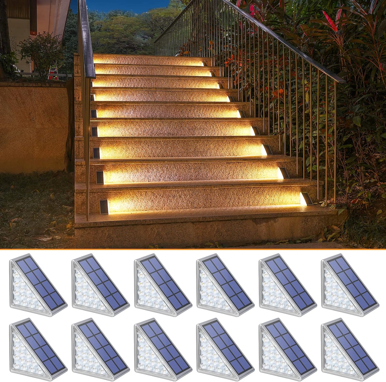 Solar Step Lights 6 Pack, Outdoor Stair Lights Waterproof IP67 with Auto On/Off - 3000K Warm White for Steps, Stairs, Deck, Patio, Yard, Porch, Garden, Sidewalk, Front Door