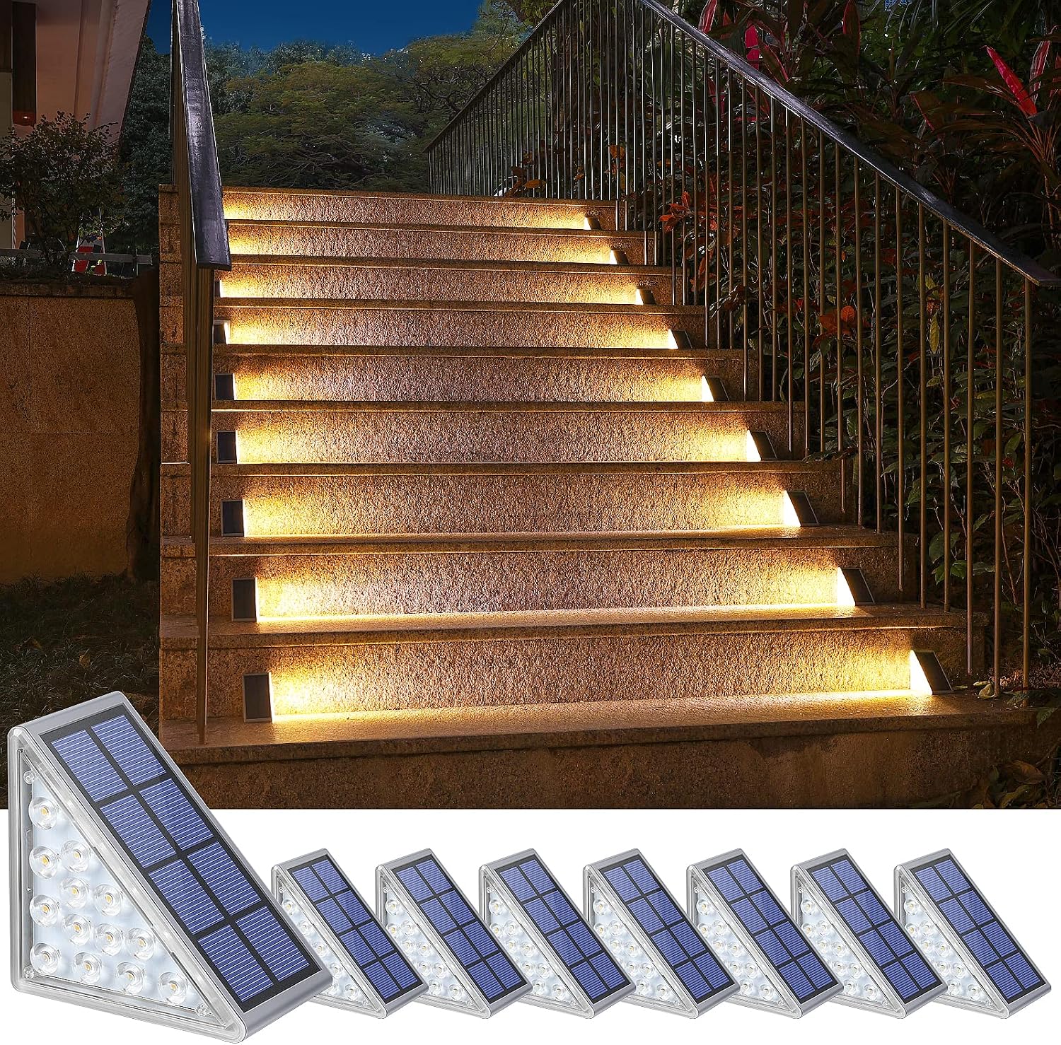 Solar Step Lights 6 Pack, Outdoor Stair Lights Waterproof IP67 with Auto On/Off - 3000K Warm White for Steps, Stairs, Deck, Patio, Yard, Porch, Garden, Sidewalk, Front Door