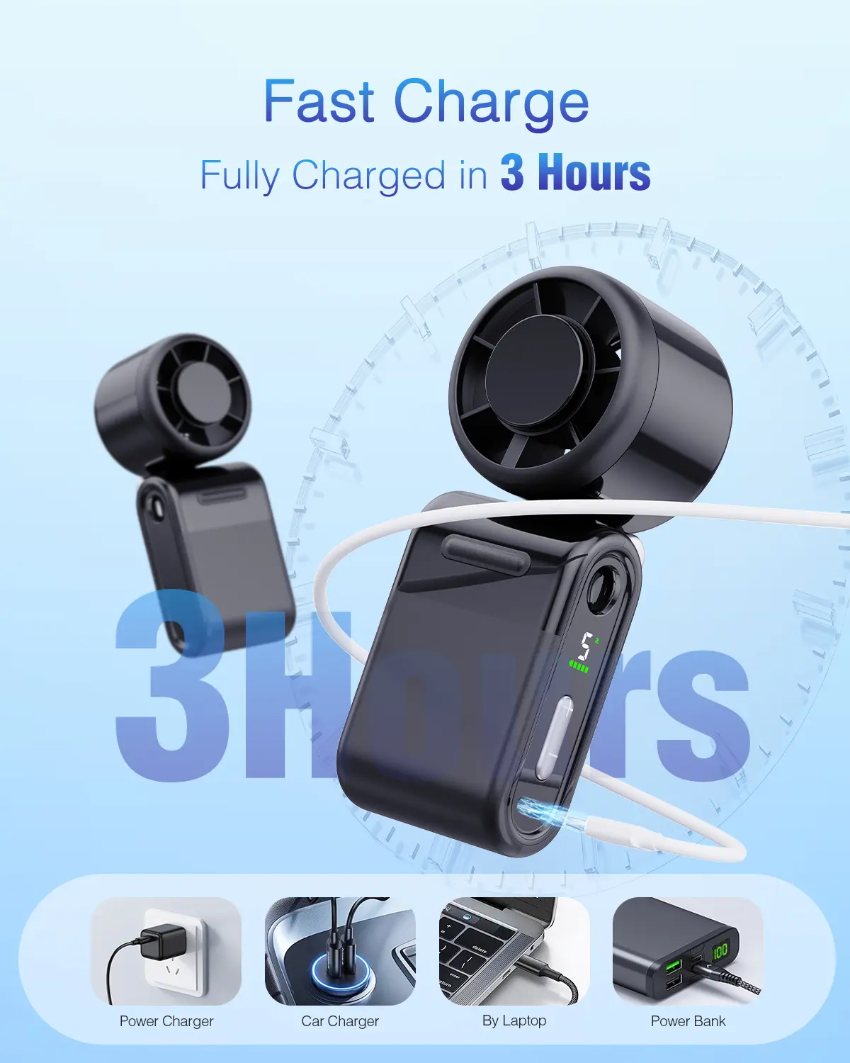 Pocket Fan Mini Portable Handheld Turbo Lightweight Fan 4000mAh 5-Speed Strong Airflow USB Rechargeable Fans with Adjustable Lanyard for Outdoor Travel Beach Summer Gifts for Women & Men