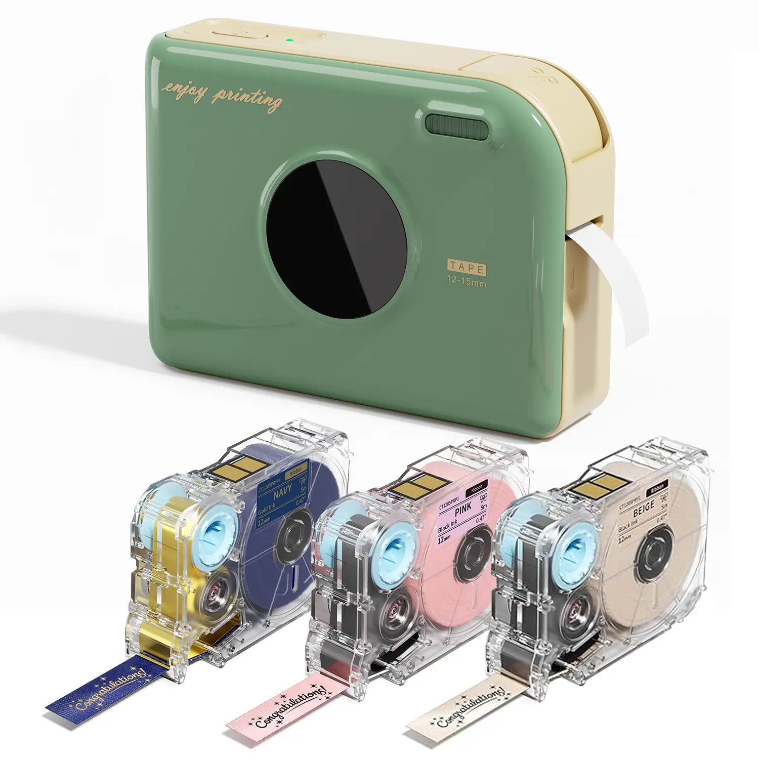 Bluetooth Inkless Thermal Ribbon Printer, Mini Label Maker Machine with Waterproof Labels, for Wedding Bouquets, Party Favors, Fabric Tags, DIY Crafts & Back‑to‑School Supplies, Compatible with Phone & PC