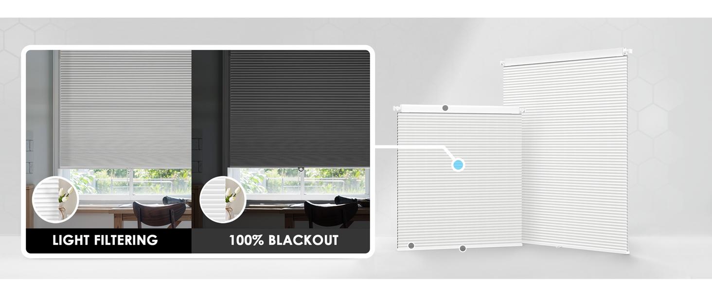 No Drill Cordless Cellular Shades - Easy Install Honeycomb Blinds for Windows, 20'' W x 48'' H, White Home & Kitchen