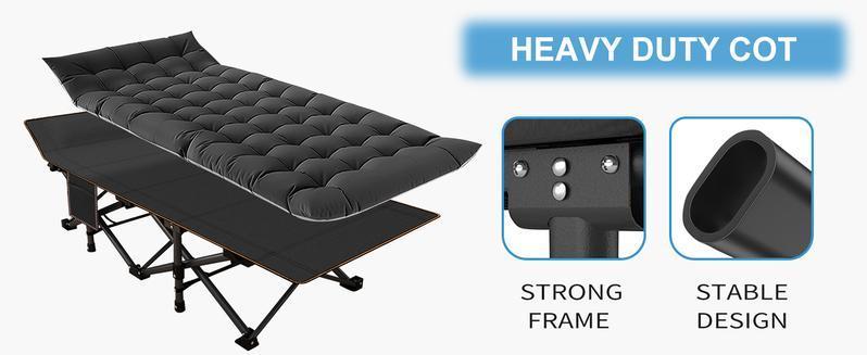 DoCred XXL Folding Camping Cot with Mattress, Bed frame & Carry Bag - Heavy Duty Portable Bed for Outdoor & Indoor Use, Guest Bed, Travel, Picnic, Office nap, Hiking, Fishing, dorm essentials, campingessentials, campinggear