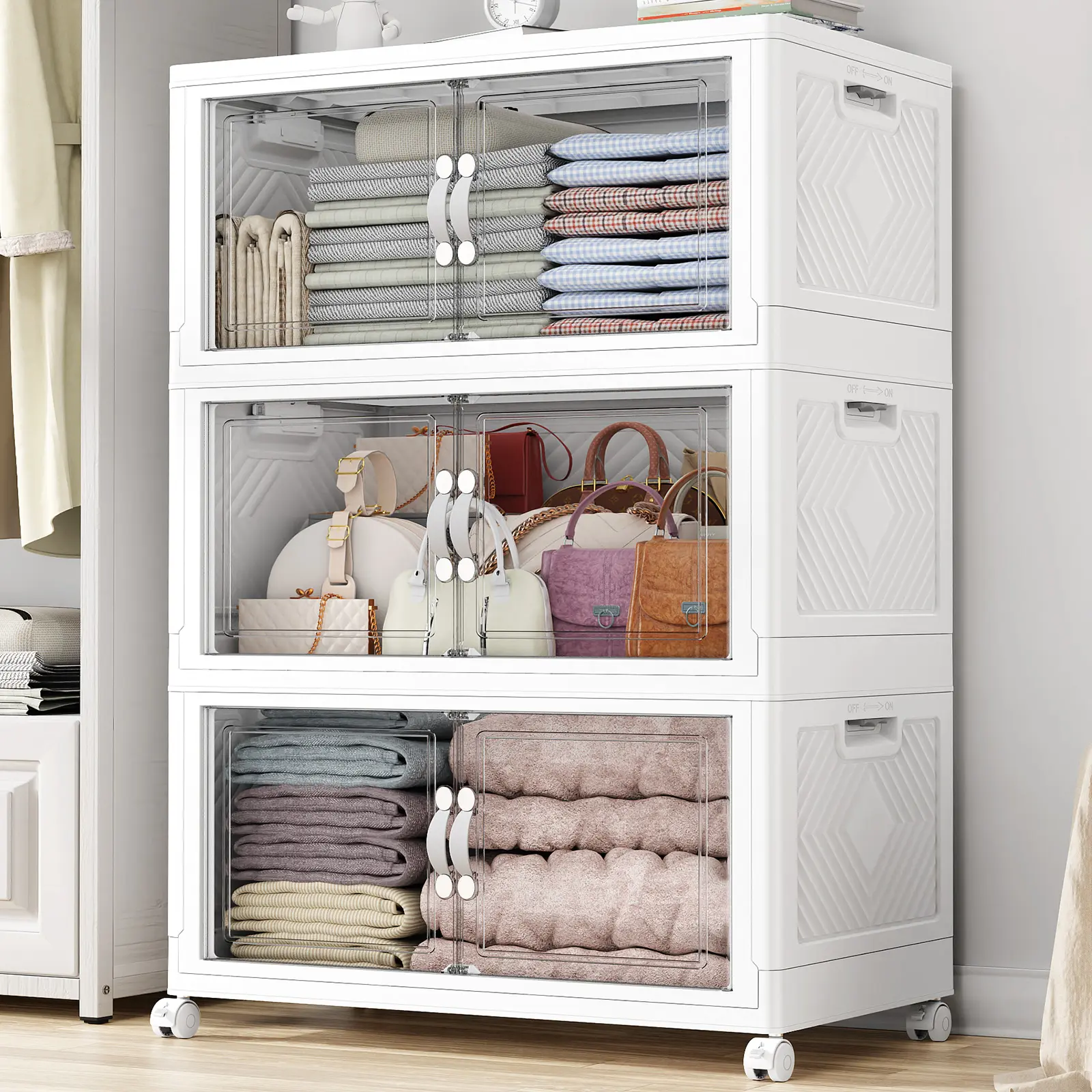 Stackable Clear Storage Bins with Wheels